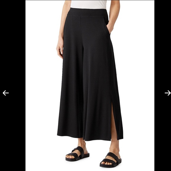 Eileen Fisher Pants - Eileen Fisher Fine Jersey Wide Leg Cropped Slit Pants Black Women's Size L